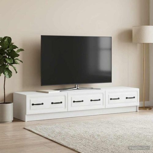 ТВ шкаф с чекмедже Бяло 147 x 34,5 x 27 см Инженерна дървесина