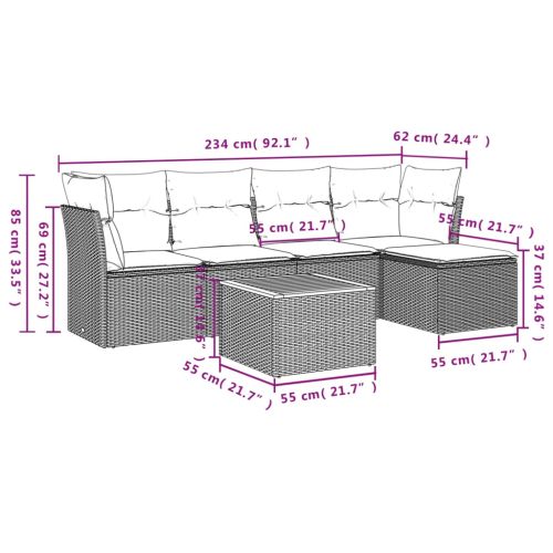Градински диван с възглавници 6 части бежов микс полиратан