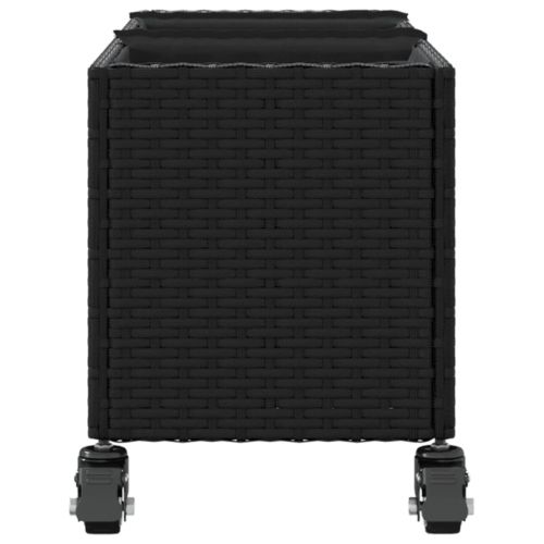 Външен плантер с колела и 3 саксии черен 107x32x38 см полиратан