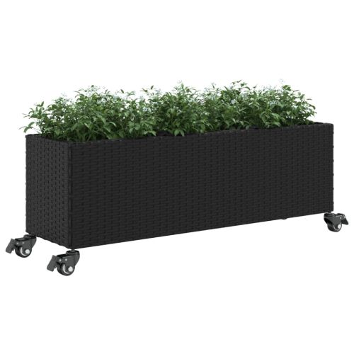 Градински кашпи с колела 2 бр черни 107x32x38 см полиратан