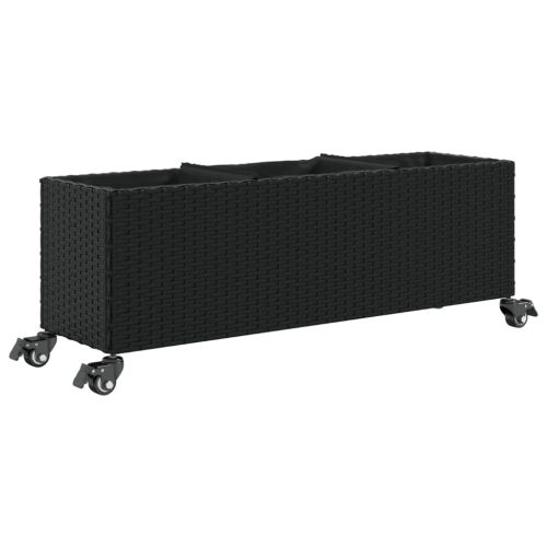 Градински кашпи с колела 2 бр черни 107x32x38 см полиратан
