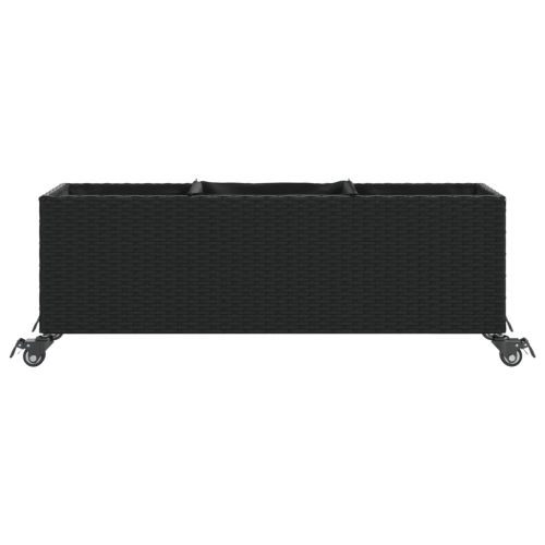 Градински кашпи с колела 2 бр черни 107x32x38 см полиратан