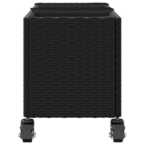 Градински кашпи с колела 2 бр черни 107x32x38 см полиратан