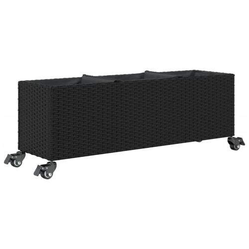 Градински кашпи с колела 2 бр черни 107x32x38 см полиратан