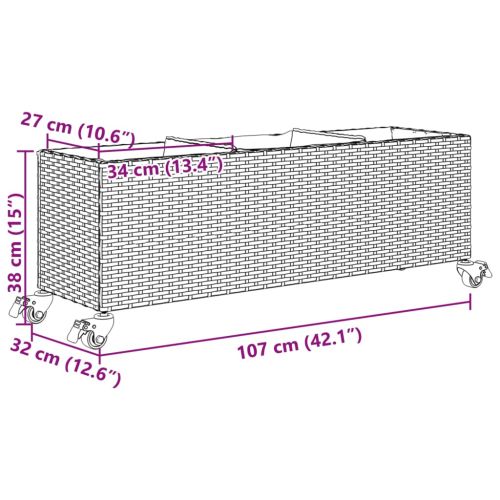 Градински кашпи с колела 2 бр черни 107x32x38 см полиратан