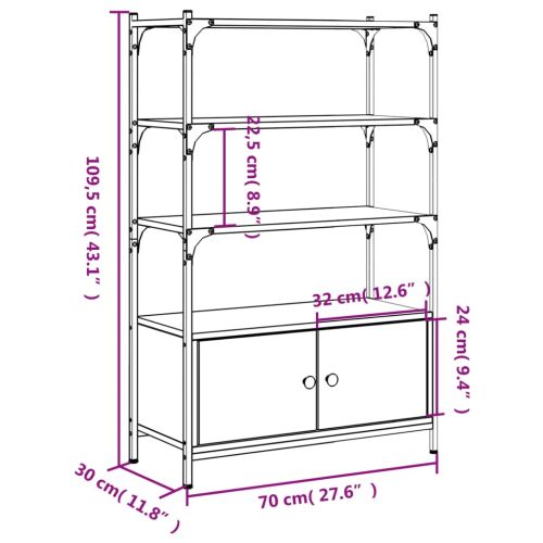 Библиотека 3 рафта опушен дъб 70x30x109,5 см инженерно дърво