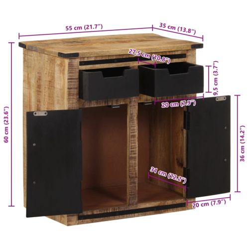 Бюфет с 2 чекмеджета 55x35x60 см масивно мангово дърво