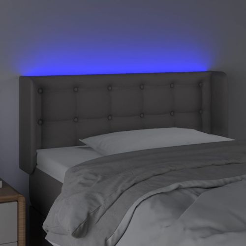 LED горна табла за легло, сива, 83x16x78/88 см, изкуствена кожа