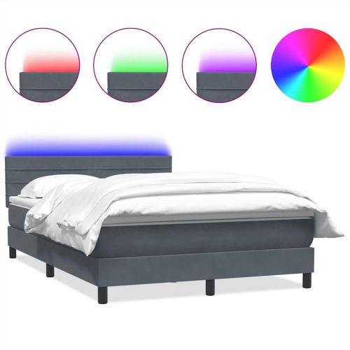 Боксспринг легло с матрак и LED, тъмносиво, 160x210 см, кадифе