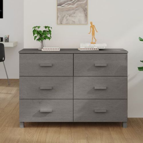 Сайдборд HAMAR, светлосив, 113x40x80 см, борово дърво масив