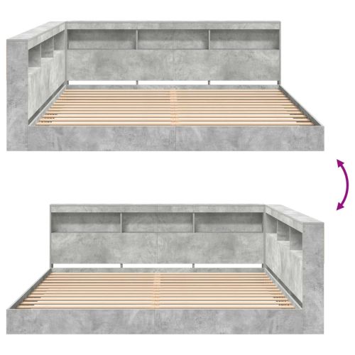 Легло с библиотека Бетонно сиво 180 x 200 cm Инженерно дърво