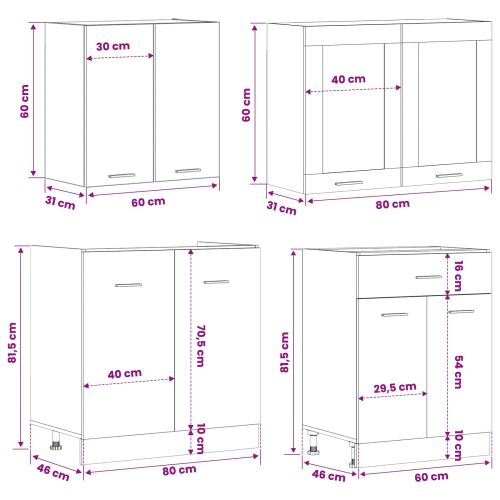 Кухненски единица Lyon 4 pcs Черен дъб Инженерна дървесина