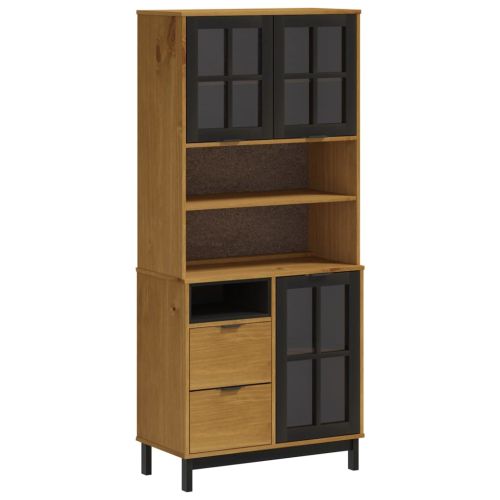 Висок шкаф със стъклени врати FLAM 80x40x180 см бор масив