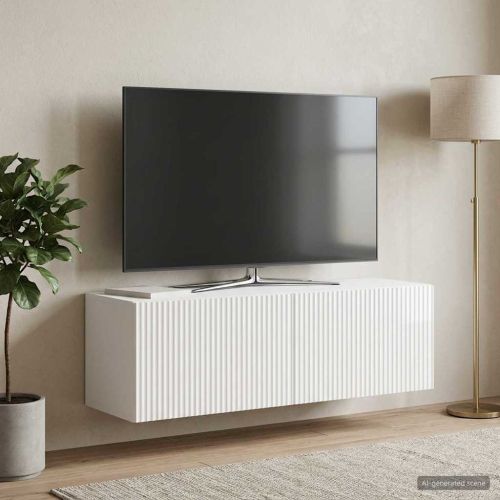 Стенно монтиран ТВ шкаф Бял гланц 98 x 31 x 30 см