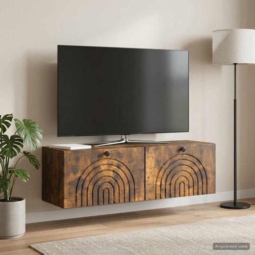 Стенно монтиран ТВ шкаф Опушен дъб 98 x 31 x 30 см