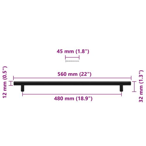 Дръжки за шкафове, 5 бр, черни, 480 мм, неръждаема стомана