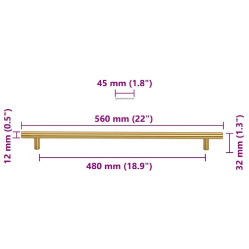 Дръжки за шкафове, 5 бр, златисти, 480 мм, неръждаема стомана
