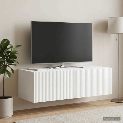 Стенно монтиран ТВ шкаф Бял гланц 98 x 41 x 30 см