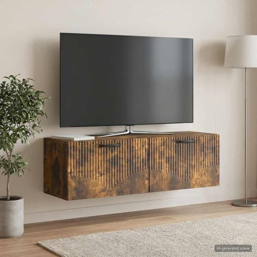 Стенно монтиран ТВ шкаф Опушен дъб 98 x 31 x 30 см