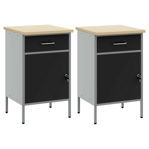 Работен кабинет с чекмедже 2 pcs Черен и Сив 100 x 55 x 85 см