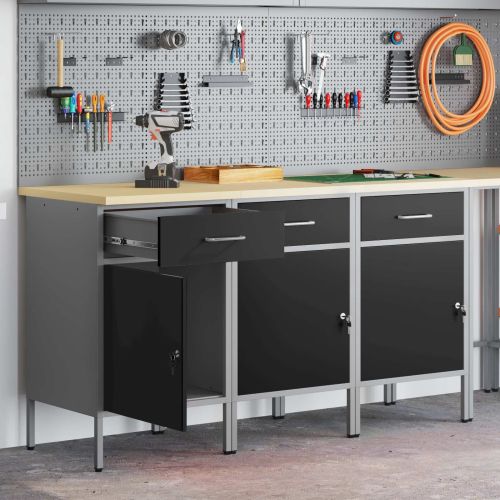 Работен кабинет с чекмедже 3 pcs Черен и Сив 150 x 55 x 85 см