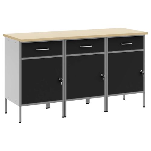 Работен кабинет с чекмедже 3 pcs Черен и Сив 150 x 55 x 85 см