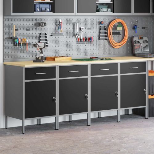 Работен кабинет с чекмедже 4 pcs Черен и Сив 200 x 55 x 85 см