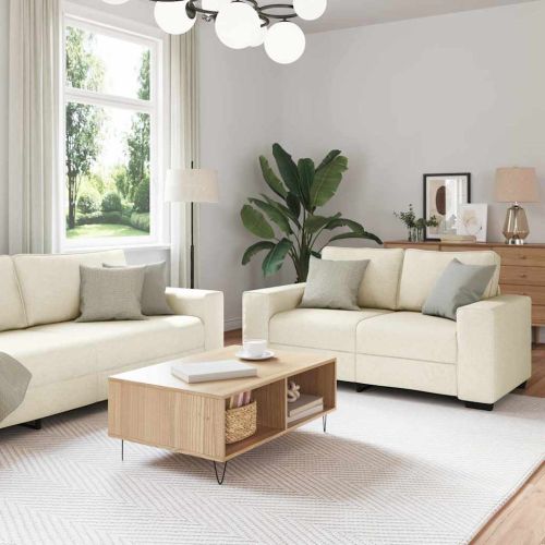 Диван 3 pcs Бежово 221 x 80 x 82 см Ленена смесена тъкан