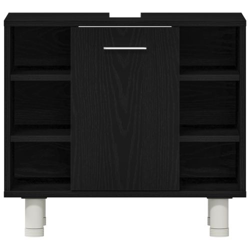 Комплект мебели за баня с рафт 4 pcs Черно 30 x 30 x 179,5 см