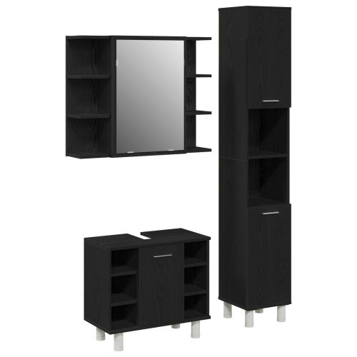 Комплект мебели за баня с рафт 3 pcs Черно 30 x 30 x 179,5 см