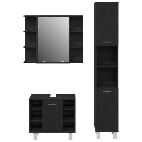 Комплект мебели за баня с рафт 3 pcs Черно 30 x 30 x 179,5 см
