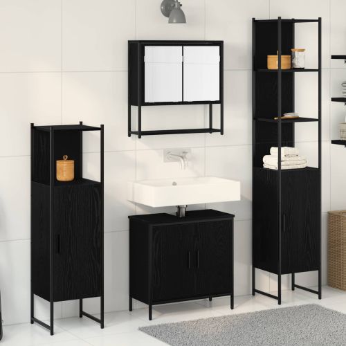 Комплект мебели за баня с рафт 4 pcs Черно Инженерно дърво