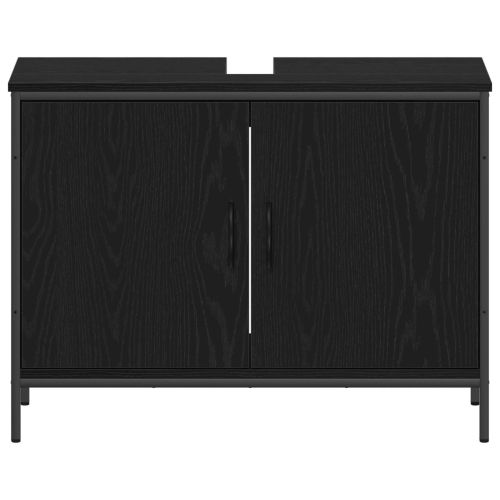 Комплект мебели за баня с рафт 4 pcs Черно Инженерно дърво