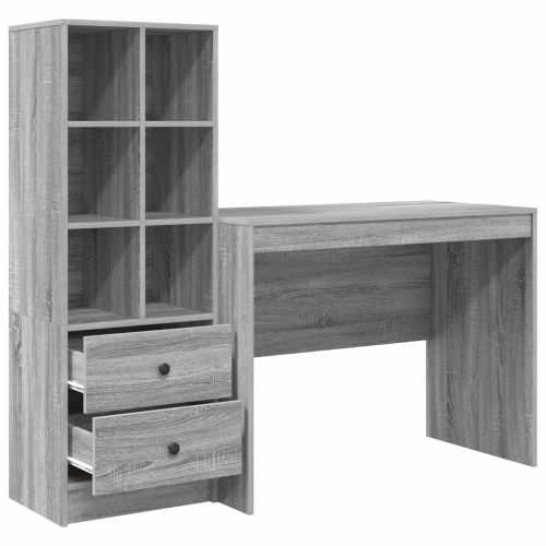 Бюро с чекмедже 2 pcs Сив Сонома