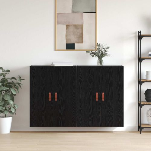 Стенно шкафче 2 pcs Черния дъб 69,5 x 34 x 90 см