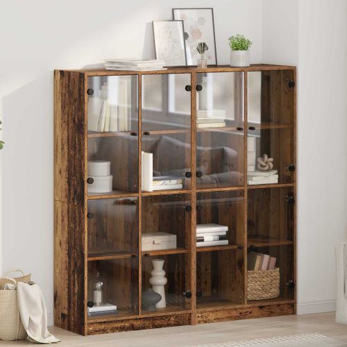 Висок шкаф 2 pcs Старо дърво 68 x 37 x 142 см Инженерно дърво