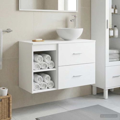 Комплект мебели за баня 2 pcs Бяло Инженерна дървесина