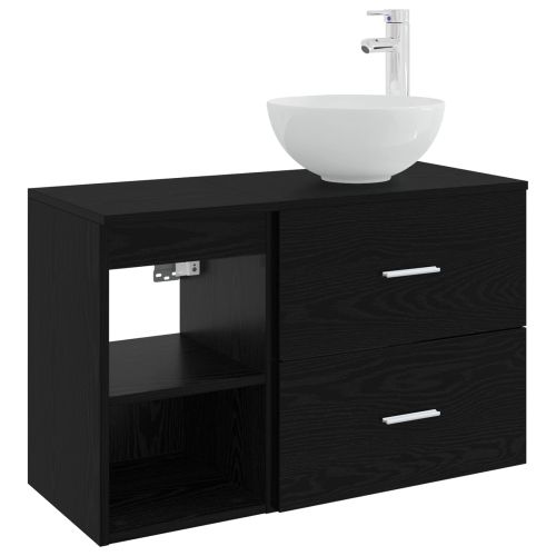 Комплект мебели за баня 2 pcs Черен дъб Инженерна дървесина