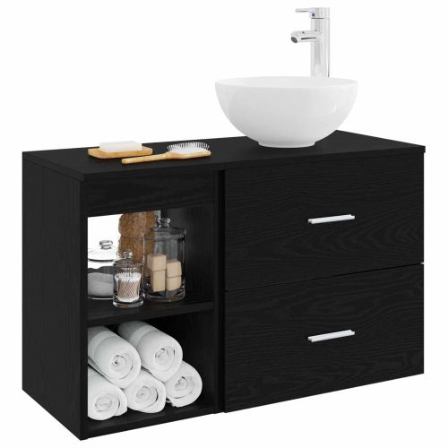 Комплект мебели за баня 2 pcs Черен дъб Инженерна дървесина