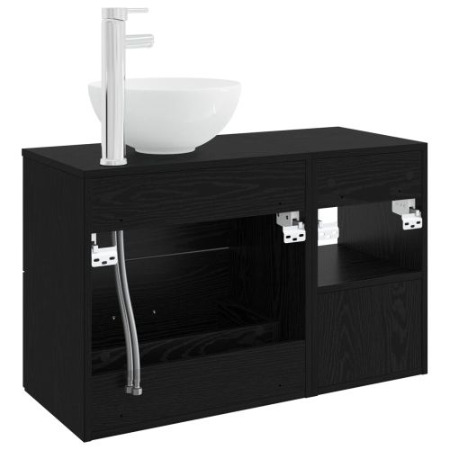 Комплект мебели за баня 2 pcs Черен дъб Инженерна дървесина