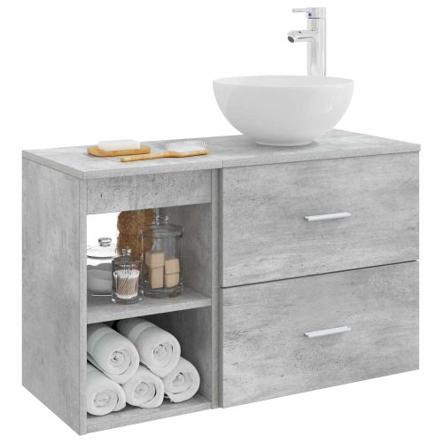 Комплект мебели за баня 2 pcs Бетонно сиво Инженерна дървесина