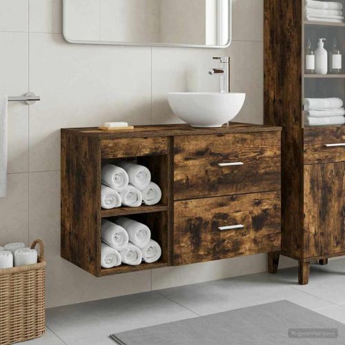 Комплект мебели за баня 2 pcs Опушен дъб Инженерна дървесина