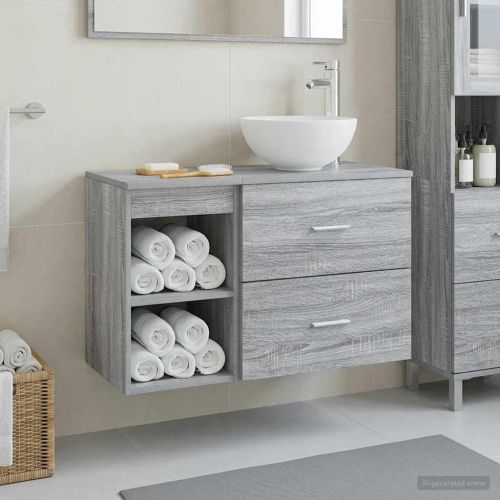 Комплект мебели за баня 2 pcs Сив Сонома Инженерна дървесина