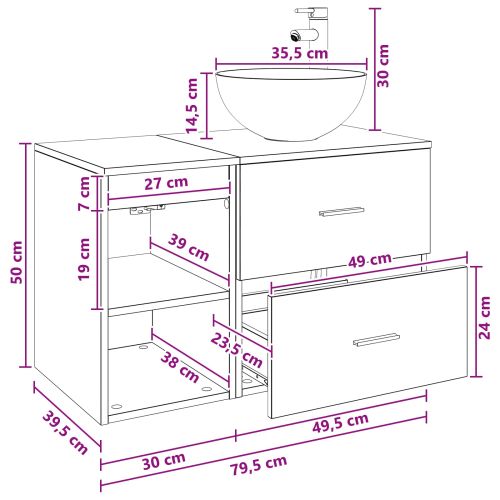 Комплект мебели за баня 2 pcs Дъб артизан Инженерна дървесина