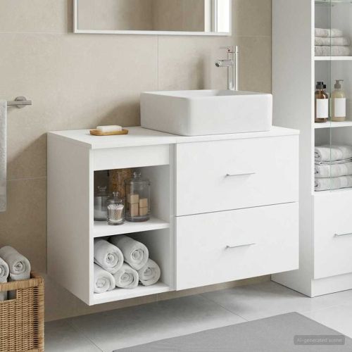 Комплект мебели за баня 2 pcs Бяло Инженерна дървесина