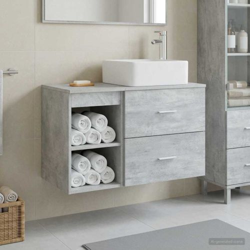 Комплект мебели за баня 2 pcs Бетонно сиво Инженерна дървесина