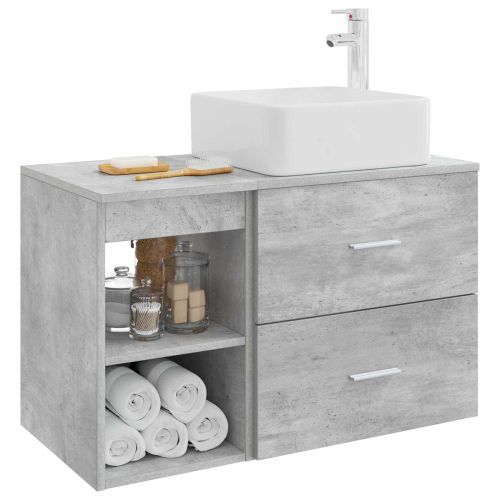 Комплект мебели за баня 2 pcs Бетонно сиво Инженерна дървесина