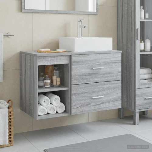 Комплект мебели за баня 2 pcs Сив Сонома Инженерна дървесина
