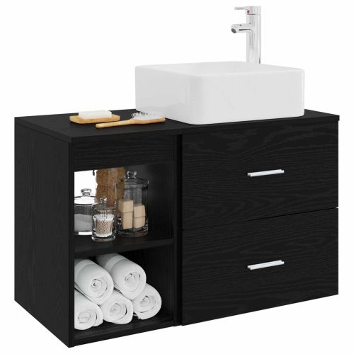 Комплект мебели за баня 2 pcs Черен дъб Инженерна дървесина