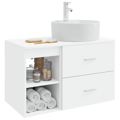 Комплект мебели за баня 2 pcs Бяло Инженерна дървесина